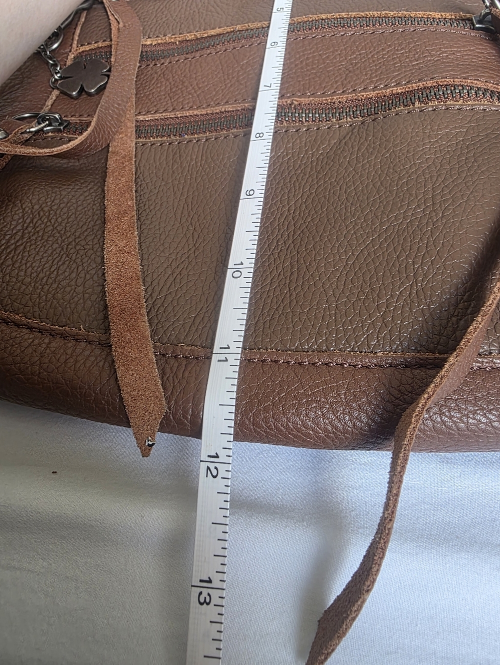 Lucky Brand Brown Leather Crossbody Bag with Signature Clover Charm - Picture 15 of 15